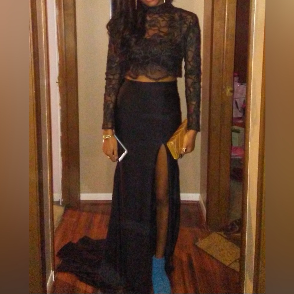 black prom formal evening  2 piece dress